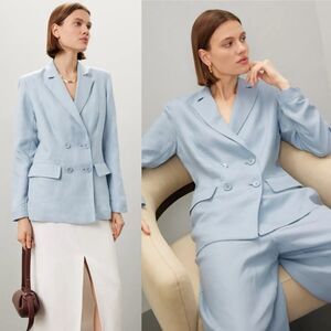 Rosetta Getty | Blue Double Breasted Linen Blazer 10